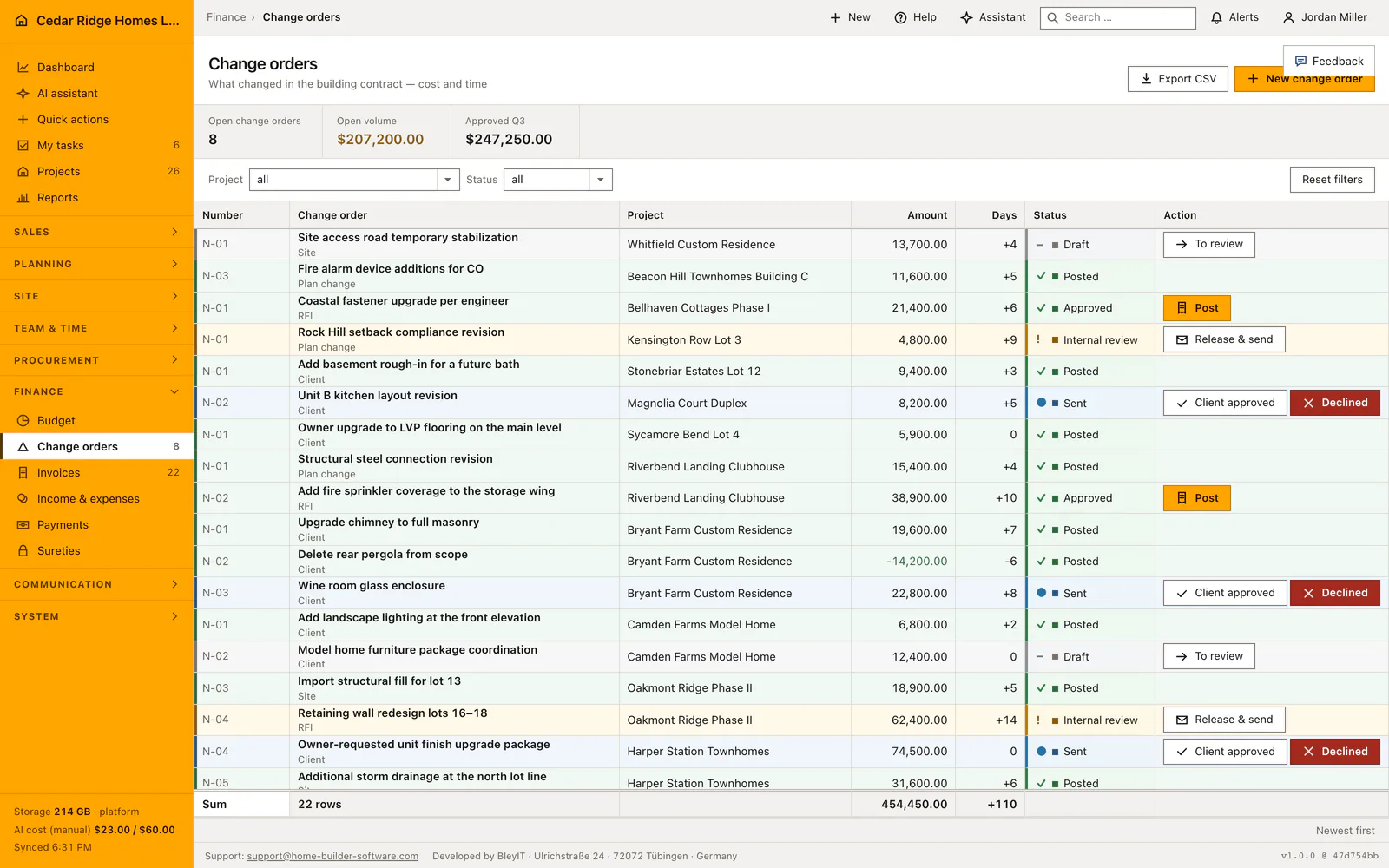 Real product screenshot: Home buyer selections management