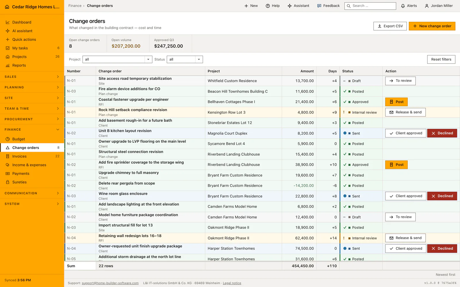 Real product screenshot: Change order software for builders and remodelers