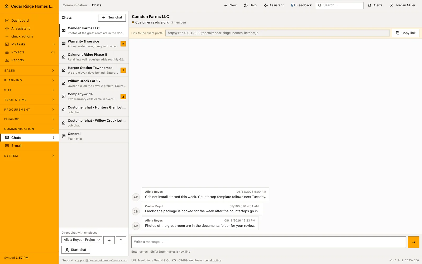 Construction team and project chat — Home Builder Software