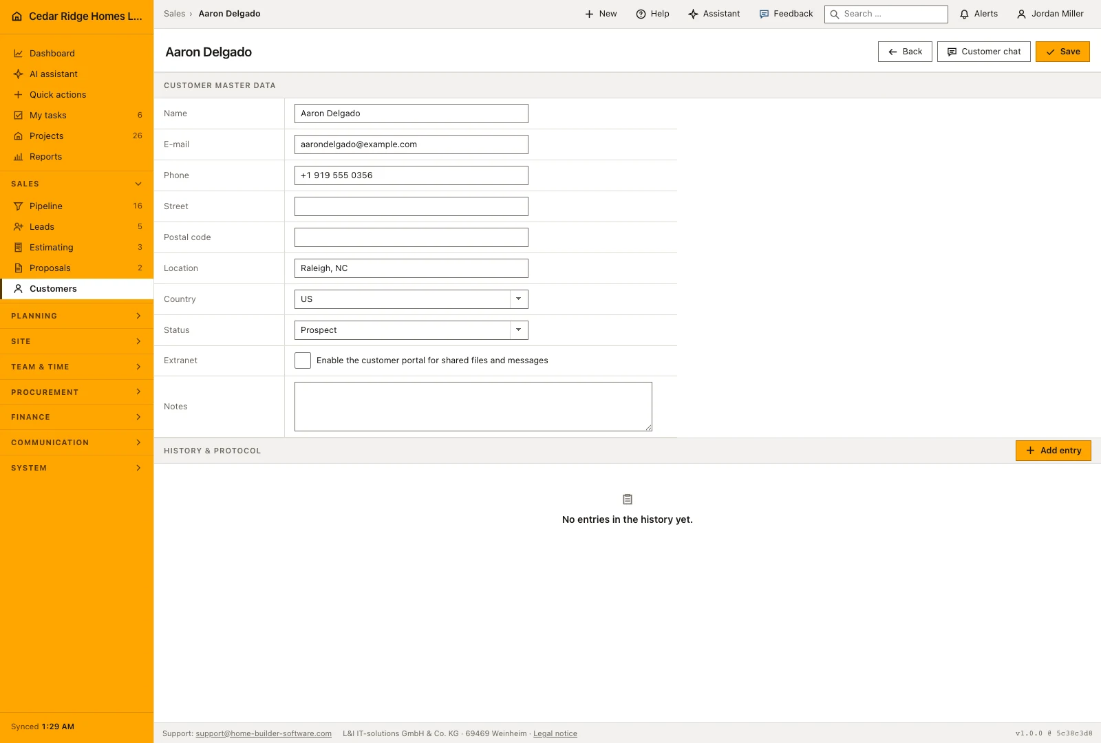 Real product screenshot: Project-connected construction email