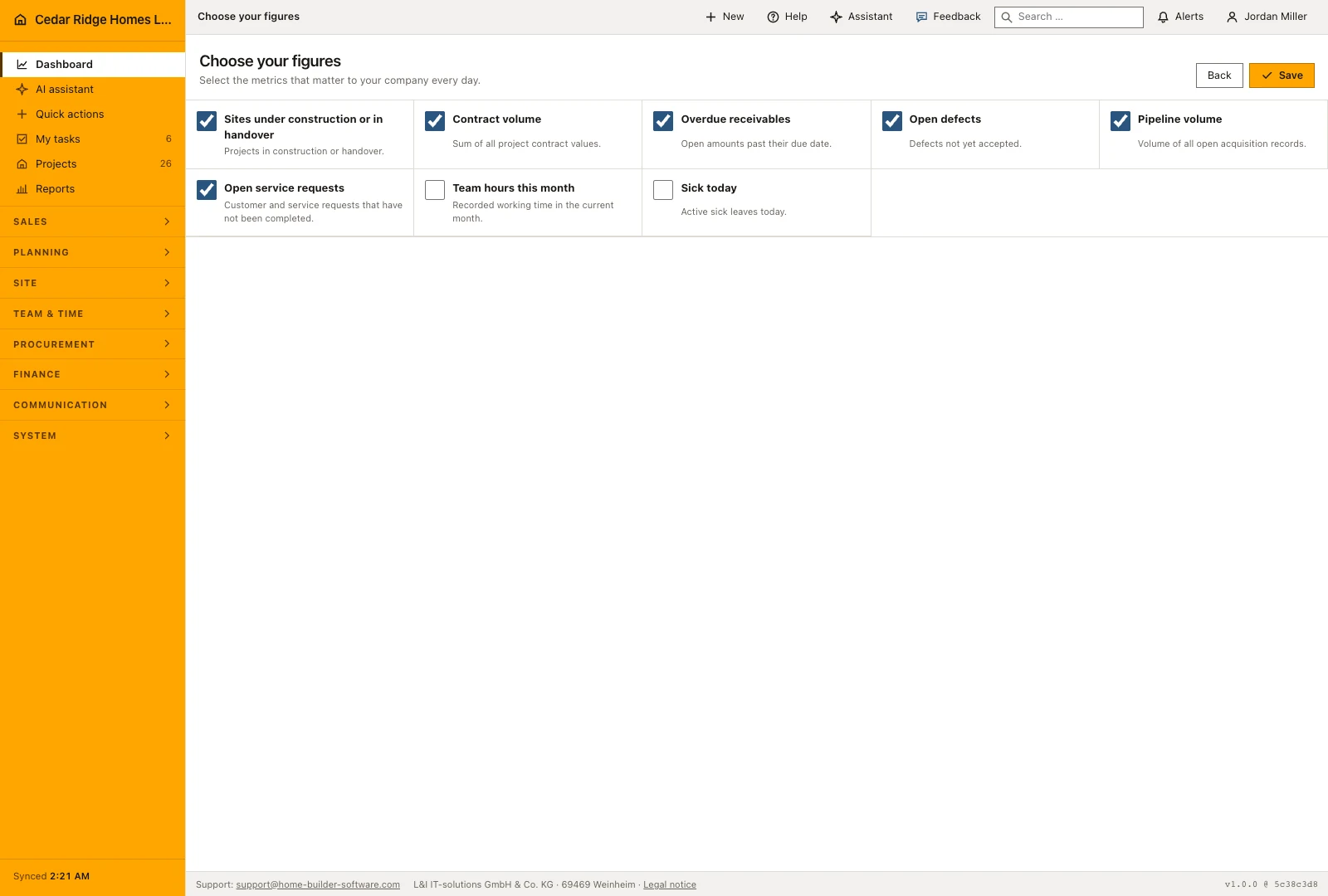 Real product screenshot: Construction dashboard