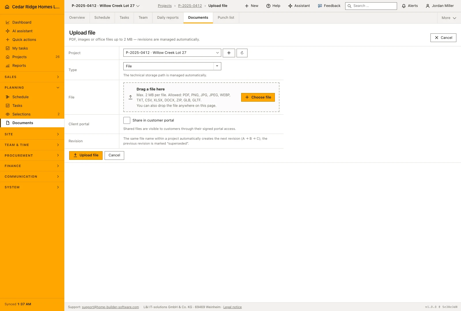 Real product screenshot: Construction document management