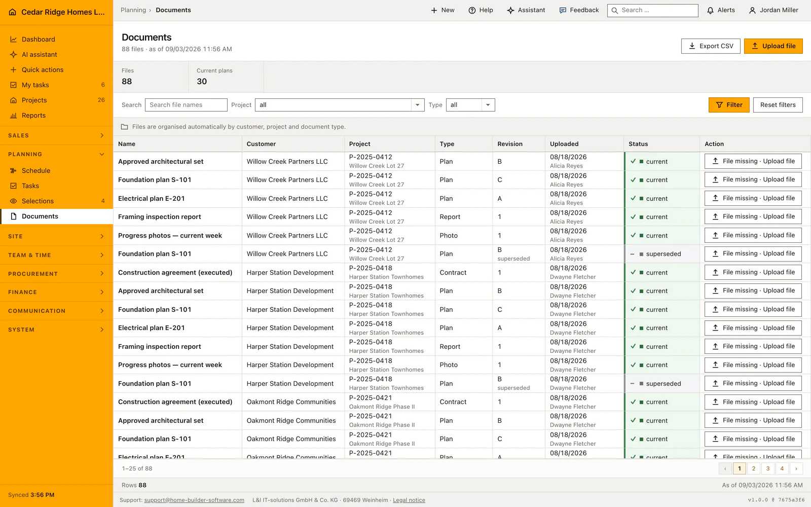 Real Home Builder Software interface for Construction document management