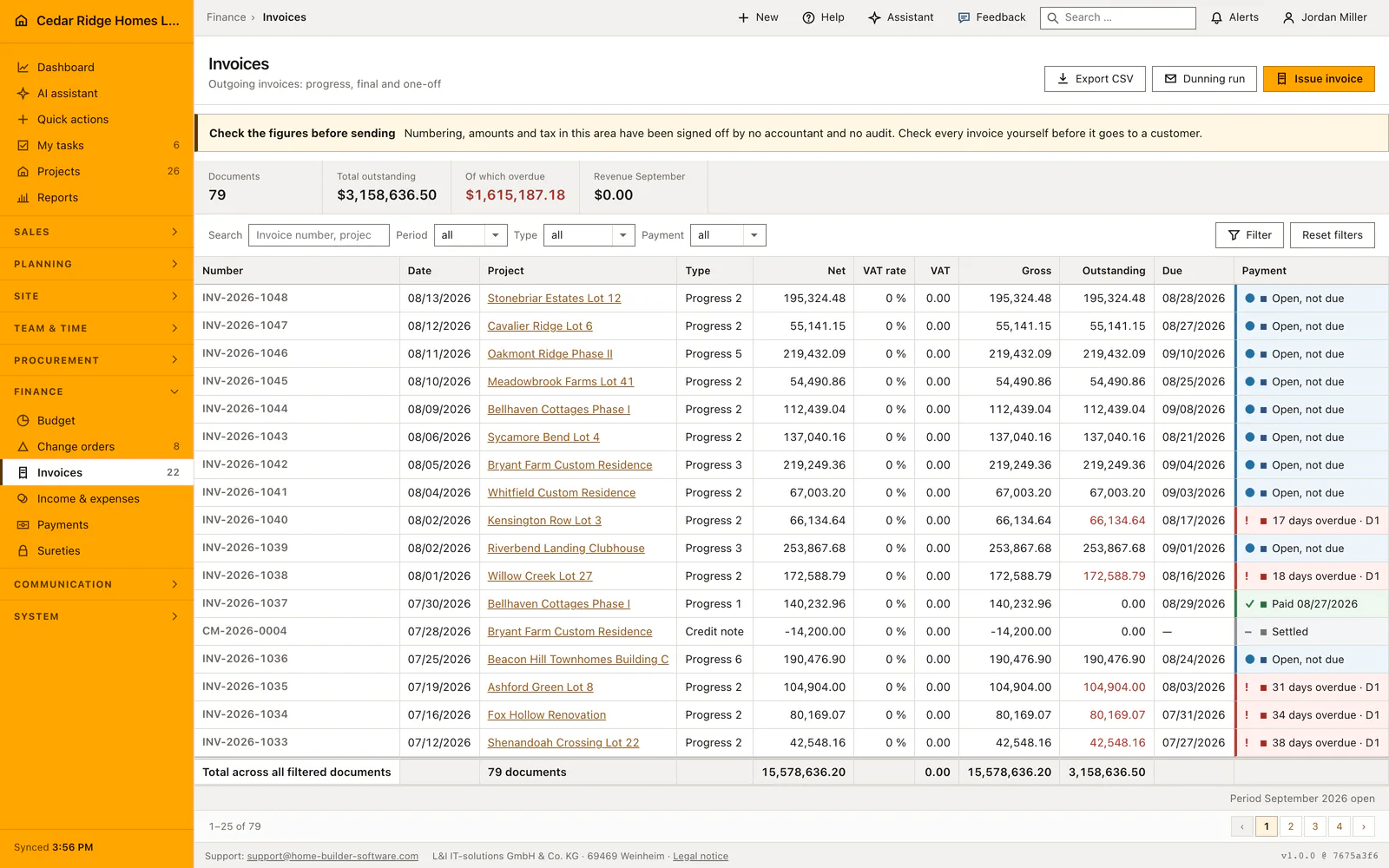 Real product screenshot: Construction business reports