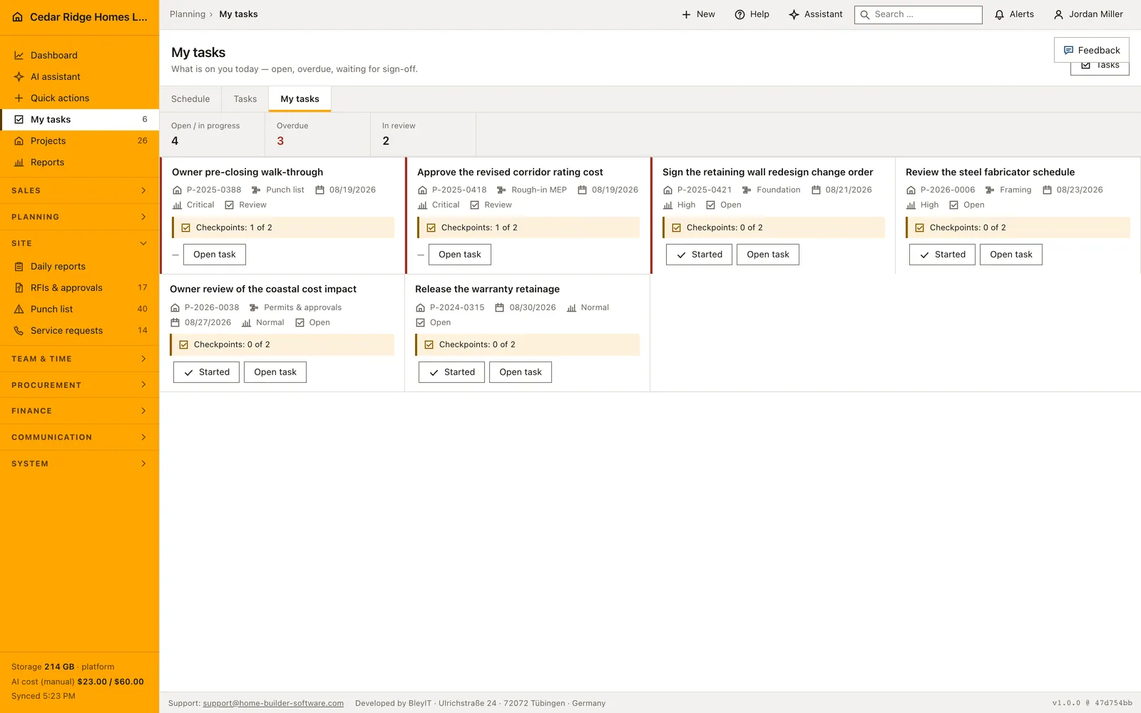 Real Home Builder Software interface for My construction tasks