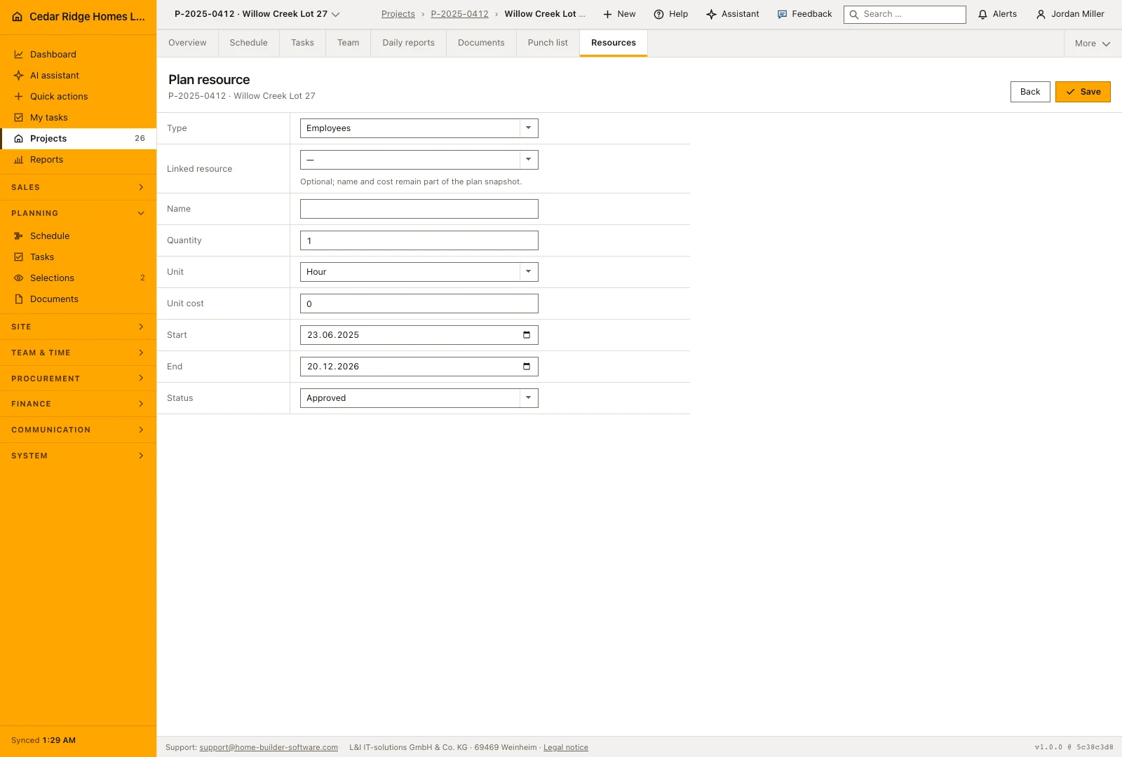 Real product screenshot: Project resource and cost planning