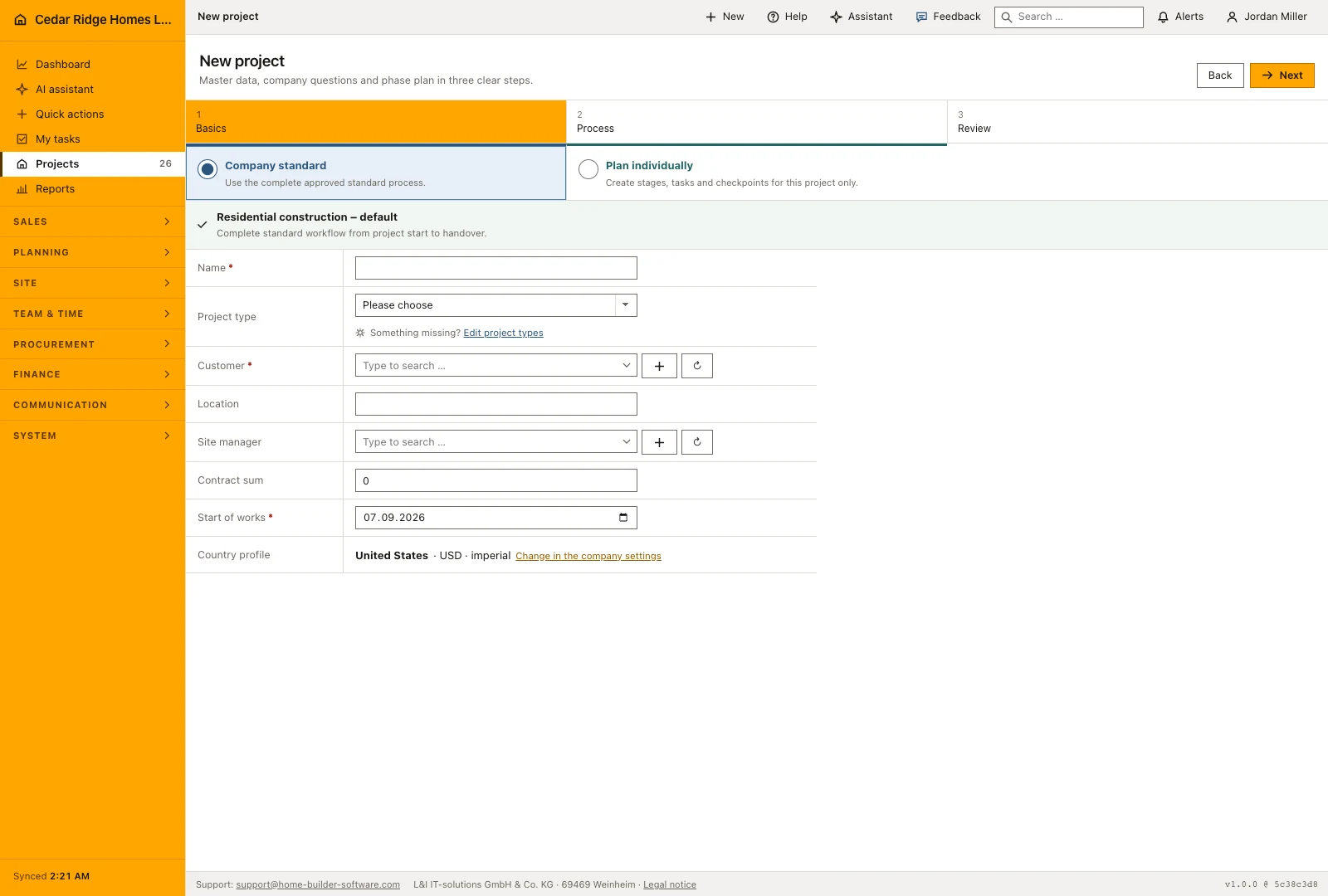 Real product screenshot: Home building project management