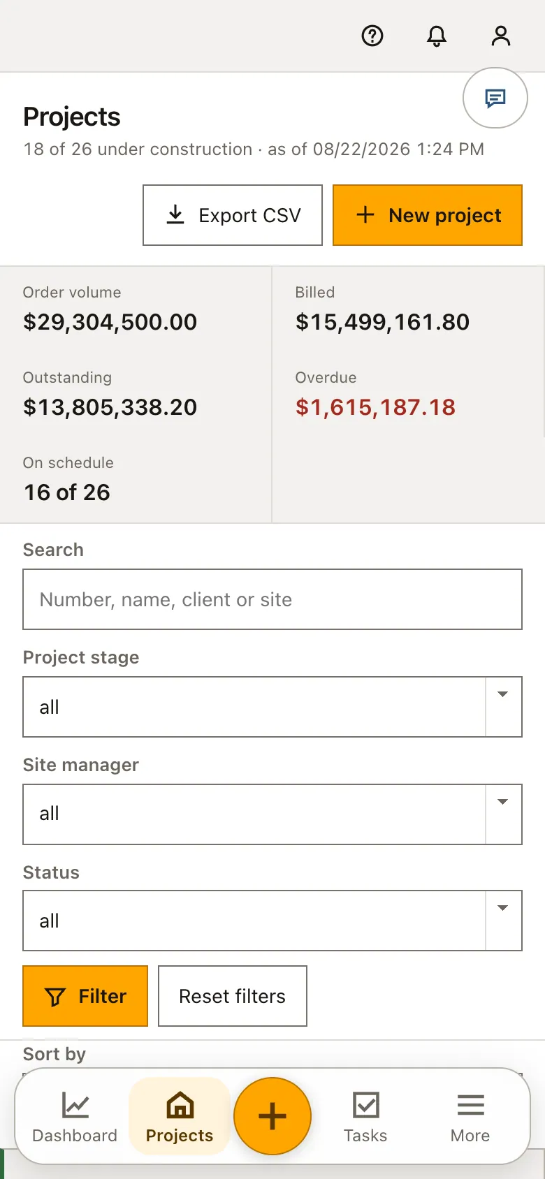 Real product screenshot: Home building project management