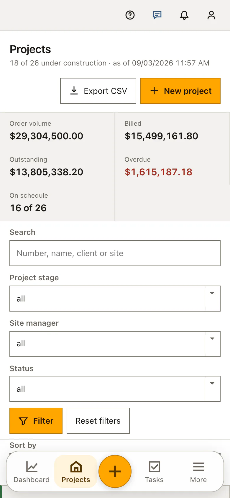 Real product screenshot: Home building project management