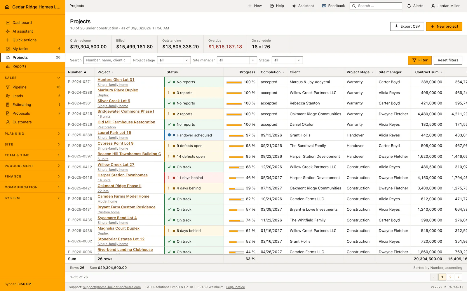 Real product screenshot: Home building project management
