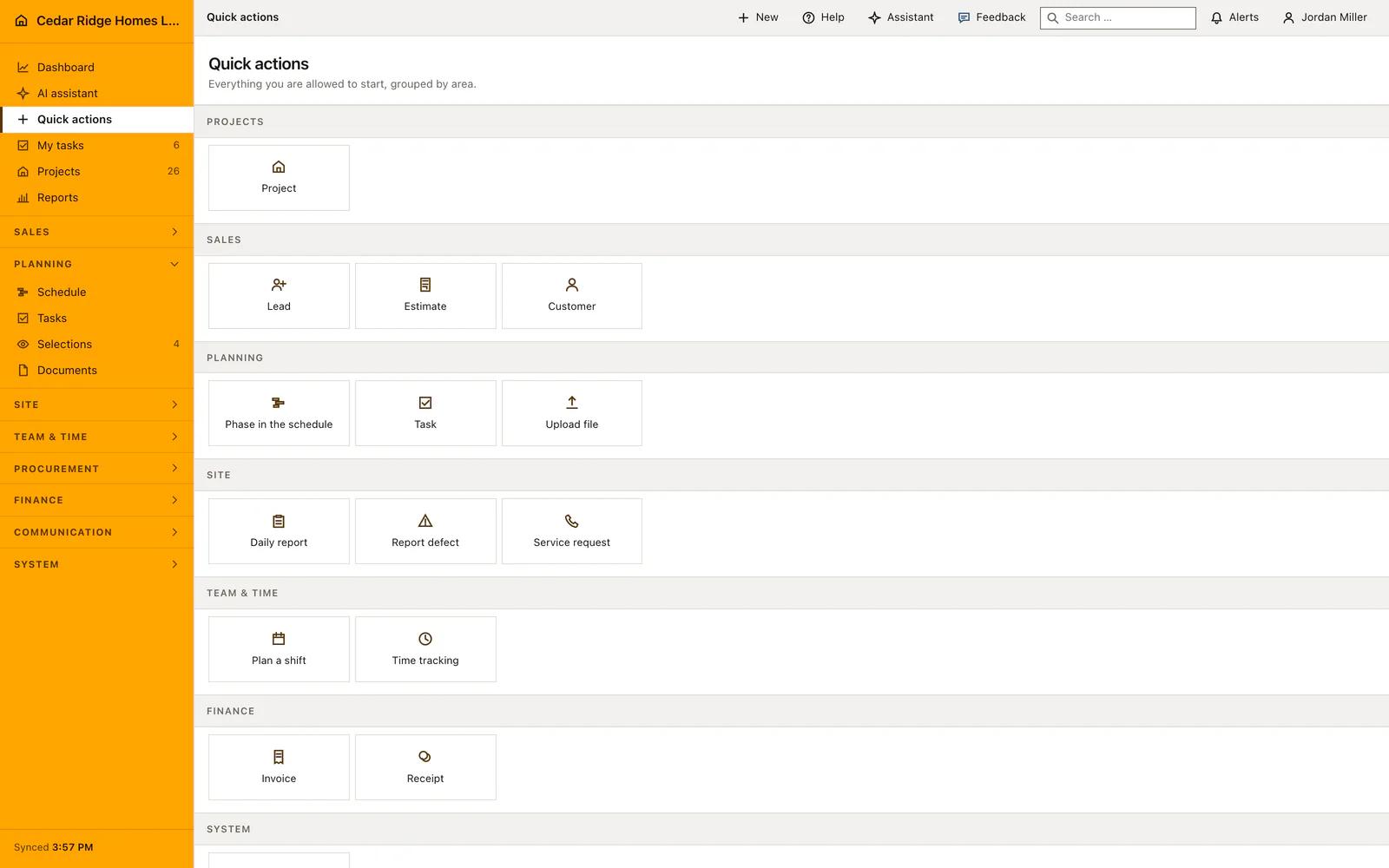 Real Home Builder Software interface for Permission-aware quick actions