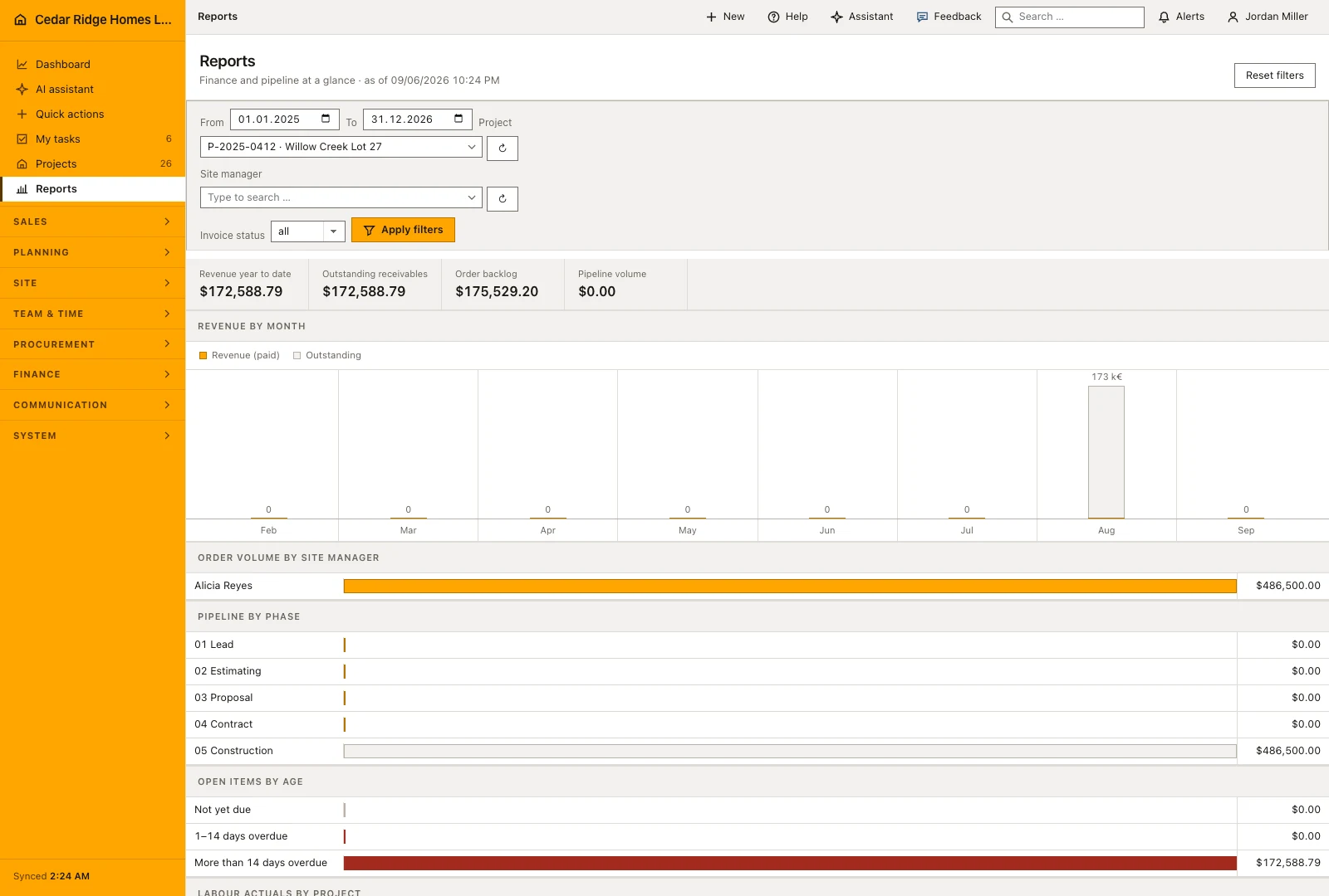 Real product screenshot: Construction business reports