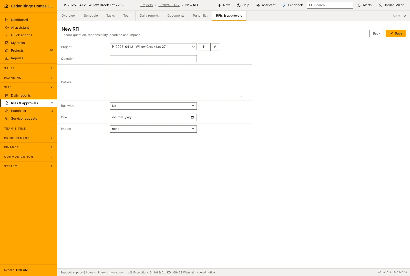 Real product screenshot: Construction RFIs and approvals