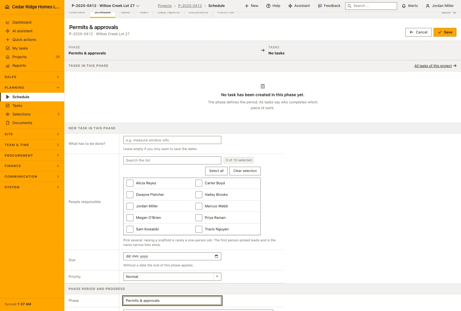 Real product screenshot: Construction project templates
