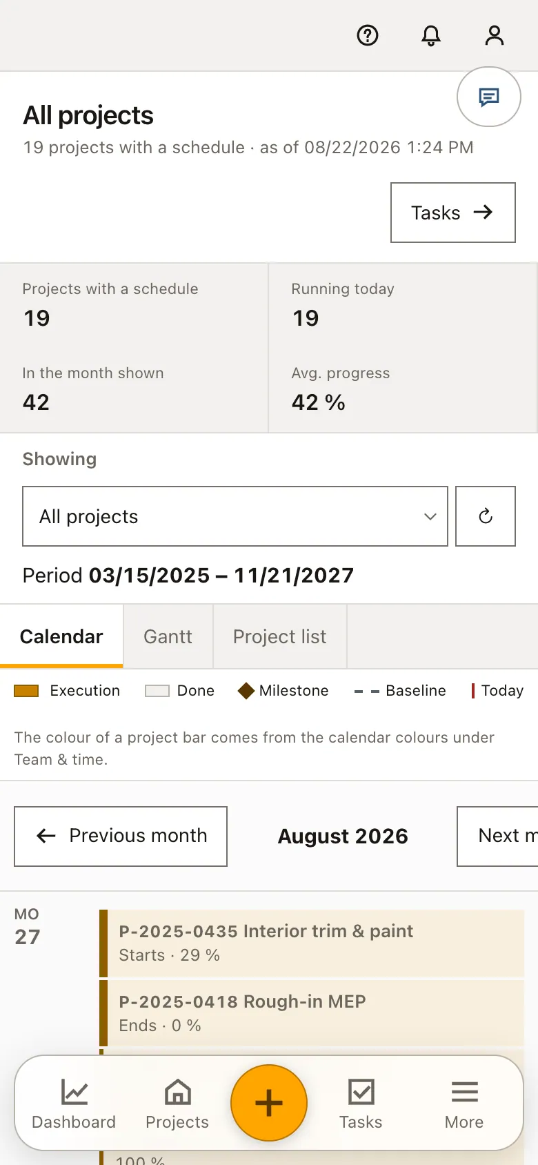 Real product screenshot: Construction scheduling and Gantt planning