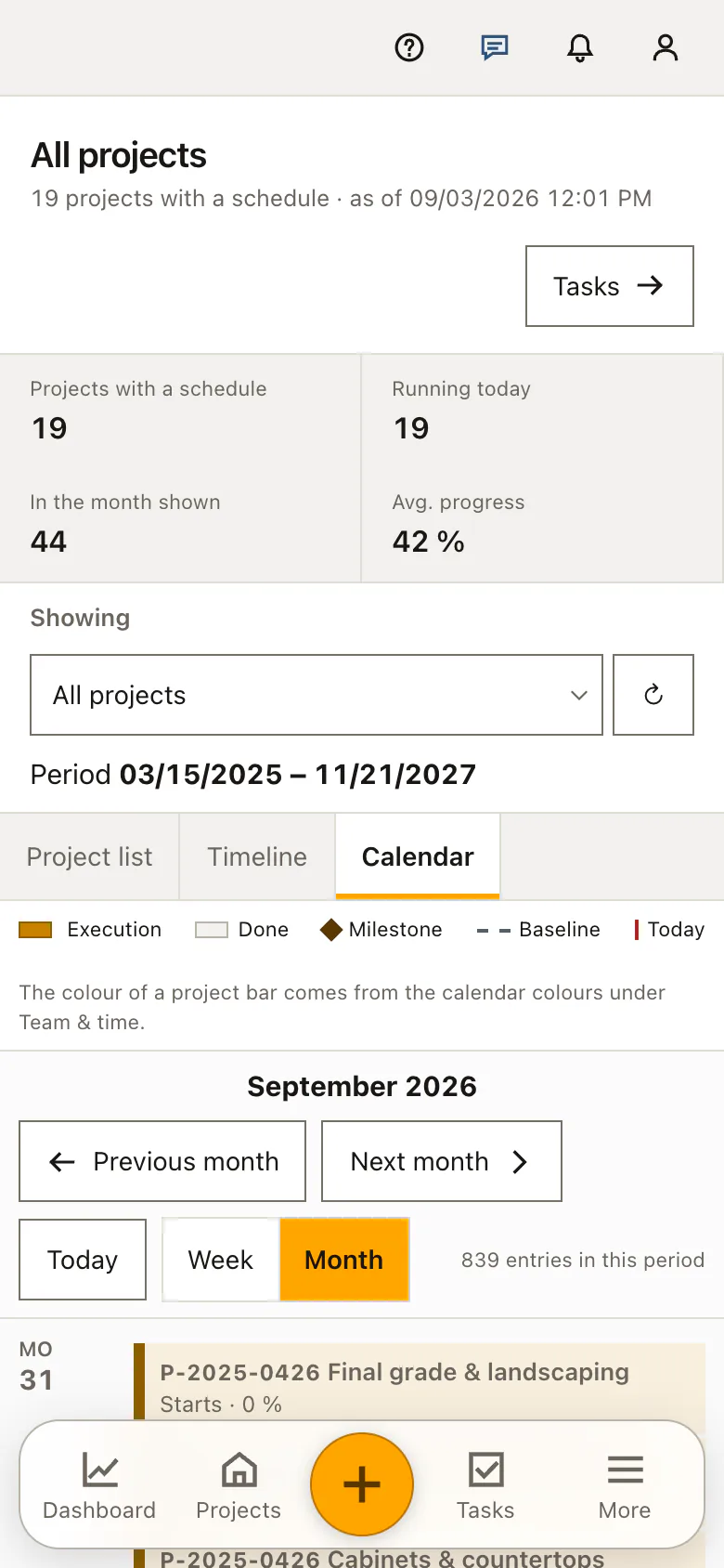 Real product screenshot: Construction working calendar