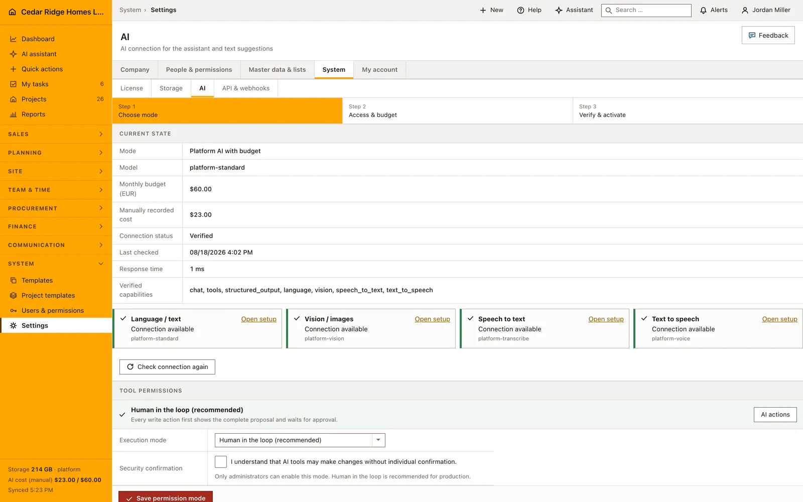 Real product screenshot: AI assistant for construction data