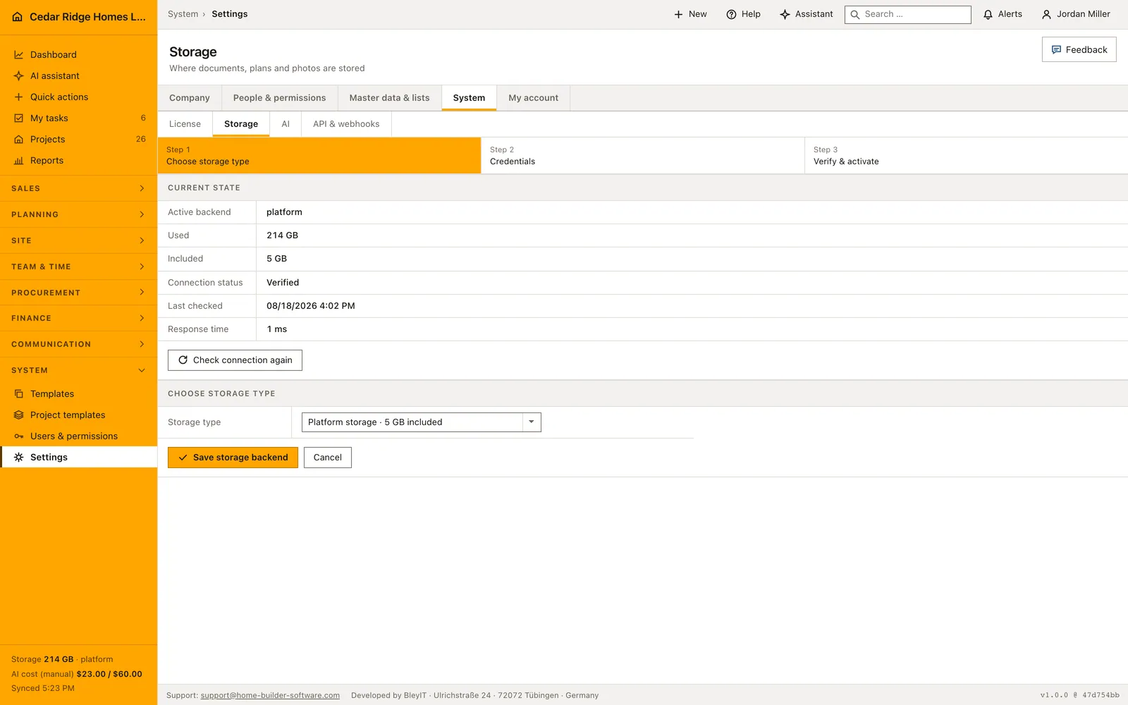 Real product screenshot: Company settings and integrations