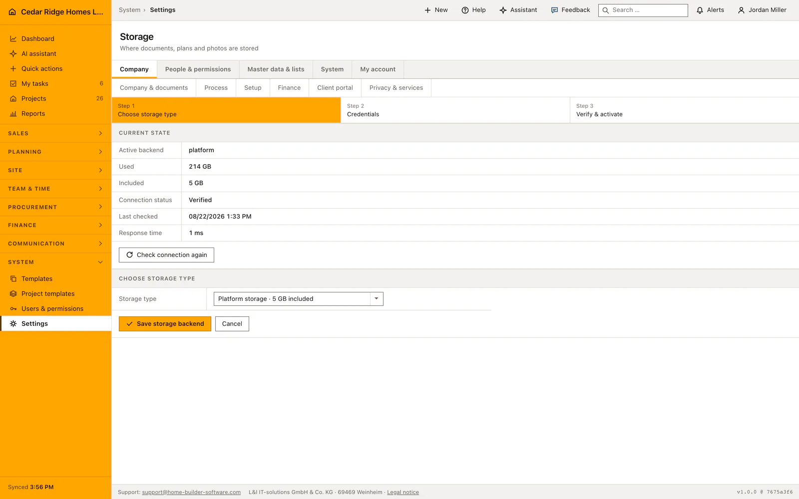 Real product screenshot: Construction document management