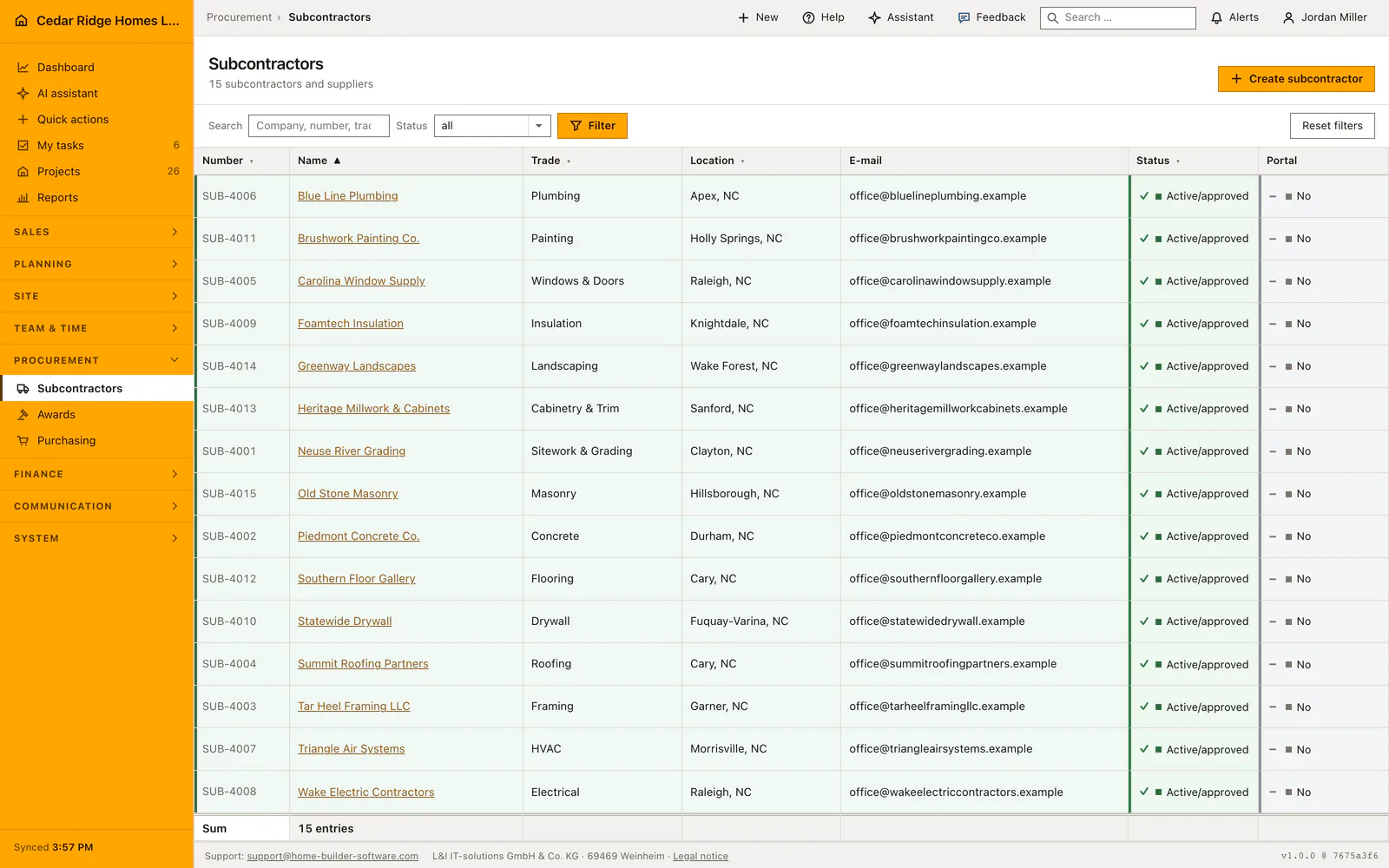 Construction subcontractor management — Home Builder Software