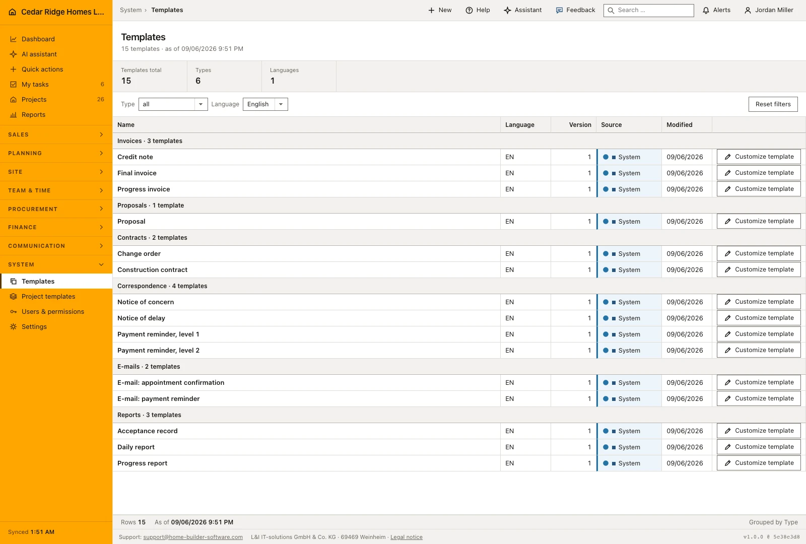 Real Home Builder Software interface for Multilingual construction document templates