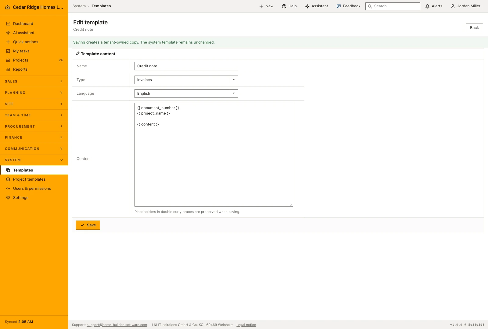 Real product screenshot: Multilingual construction document templates