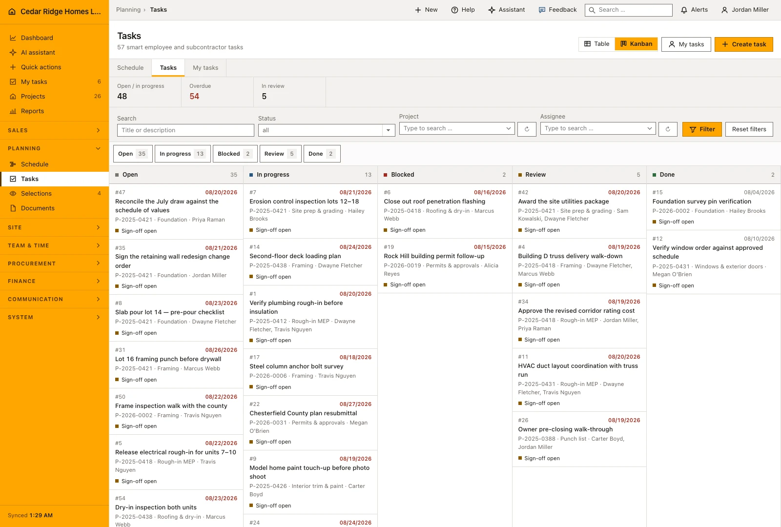 Real product screenshot: Construction task management