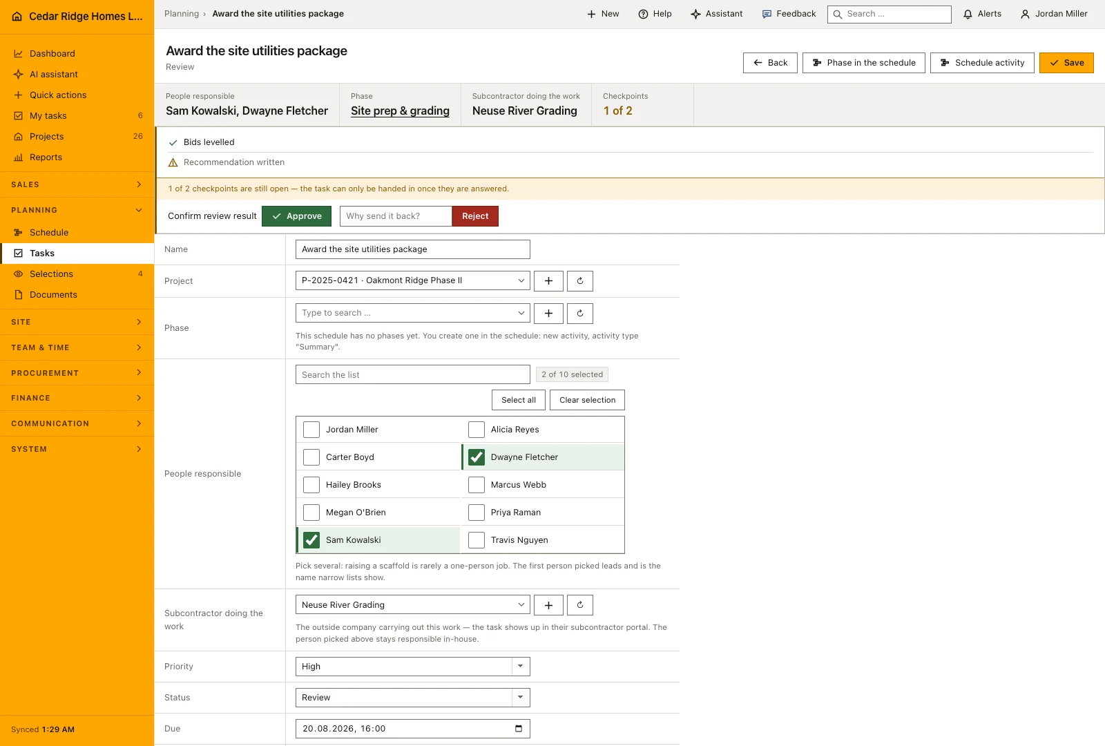 Real product screenshot: My construction tasks