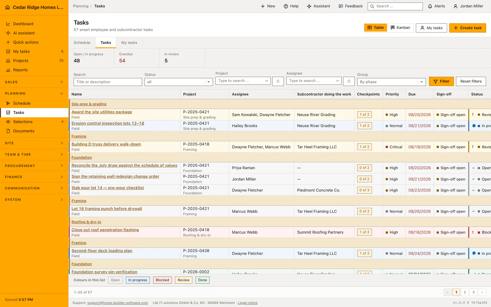 Real Home Builder Software interface for Construction task management