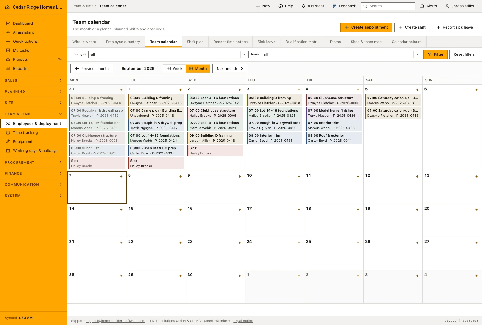Real product screenshot: Construction workforce planning